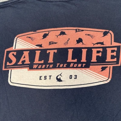 Salt Life 衬衫男式大号黑色 Worth The Hunt 口袋图形户外钓鱼 — 第 1/4 张图片