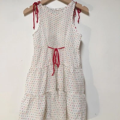 Vintage Girl 4 Dress Tank Colorful Polka Dot Tie Straps Ruffle Tier 100% Cotton - Image 1 of 4