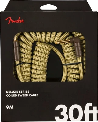 Fender Coiled Guitar/Instrument Cable YELLOW TWEED Straight to Right-Angle 30'ft - Image 1 of 4
