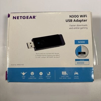 NETGEAR N300(WNA3100)WIRELESS WIFI Receiver USB ADAPTER  Antenna Kit +Stand NEW - Image 1 of 4
