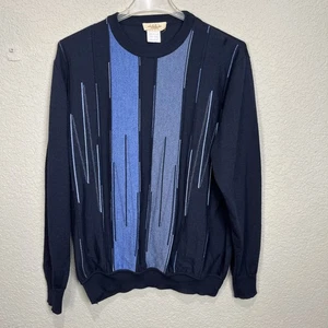 VTG Montechiaro Sweater Men L Black blue Knit Long Sleeve Acrylic Wool Italy - Picture 1 of 6