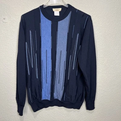 VTG Montechiaro Sweater Men L Black blue Knit Long Sleeve Acrylic Wool Italy - Image 1 of 4