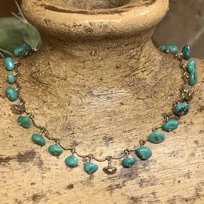 Sterling Silver and Turquoise Dangle Anklet 10 Inches Vintage - Image 1 of 4