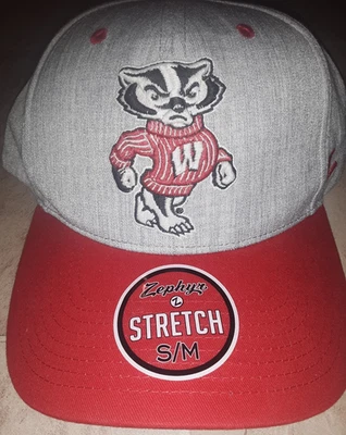 Gorra ajustada Wisconsin Badgers para hombres y mujeres Camiseta de fútbol con logotipo S M NUEVA CON ETIQUETAS RARA ~ L@@K Foto 1 de 4