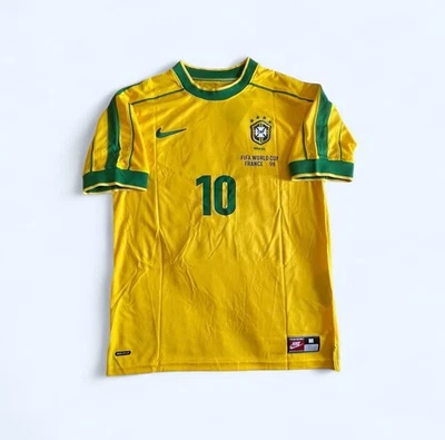 Camiseta masculina de futebol Rivaldo-10 Brasil final da Copa do Mundo de 1998 tamanho médio - Imagem 1 de 4