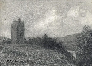 David Waterson kleine Bleistiftzeichnung - Invermark Castle Angus Schottland - Bild 1 von 4