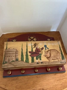 Hand painted/folk art/letter holder/key/wooden/signed/1999/mint - Picture 1 of 13