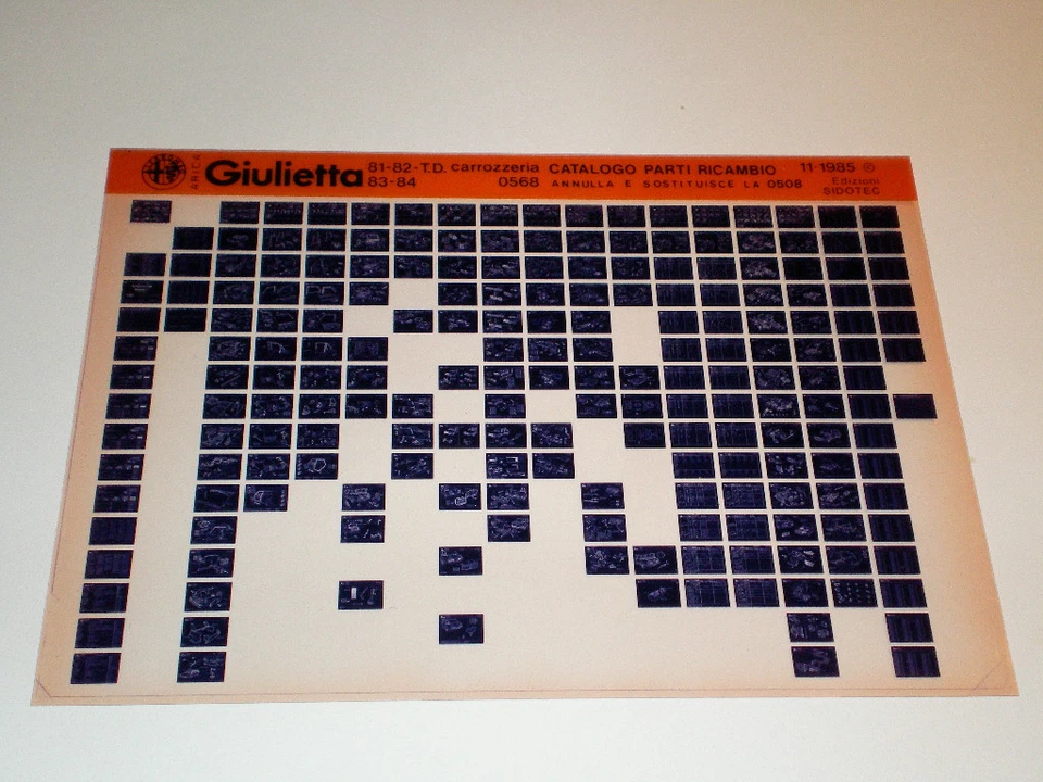 Microfiche Catalogo Ricambi Alfa Romeo Giulietta 81 - 82 T.D.83 - 84 Corpo 1985 - Immagine 1 di 1