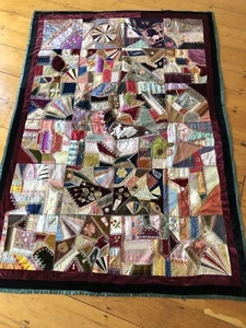 Toller verrückter Quilt viktorianische Volkskunst handgenäht bunte Designs um 1880 - Bild 1 von 12