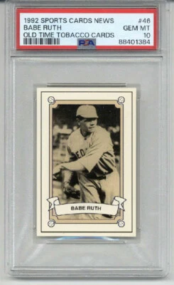 1992 SPORTS CARDS NEWS OLD TIME TOBACCO CARDS #46 BABE RUTH RED SOX PSA 10 RARE - Image 1 of 2