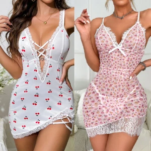 Hot Sexy Women Floral Deep V Neck Bodycon Clubwear See Through Short Mini Dress - Picture 1 of 22
