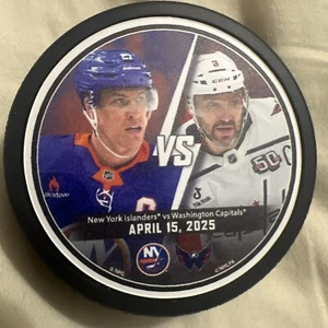 NY Islanders vs. WSH Capitals April 15, 2025 Matchup Puck Dylan Strome Hat Trick - Picture 1 of 2