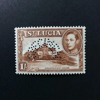 BroadviewStamps St. Lucia #121a perf 13.5.  Perfin specimen.  Uncommon. - Image 1 of 2