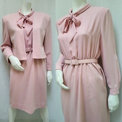 Vintage 1980/90s ANN KIRK Pink 3 Piece Dress, Jacket & Belt - Size L - Image 1 of 4