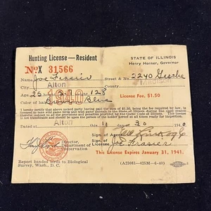1940 Illinois Department of Conservation Resident Jagdschein Vintage - Bild 1 von 4