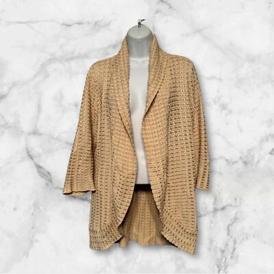 Dressbarn Open 3/4 Sleeve Sweater Cardigan Casual Travel Large Tan - Image 1 of 4