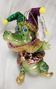 December Diamonds Alligator Jester Glass Mardi Gras Christmas Tree Ornament - Picture 1 of 8