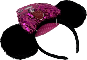 Disney Store Kids Pink Black Sequin Heart Ornament Plush Minnie Ear Headband OS - Picture 1 of 2