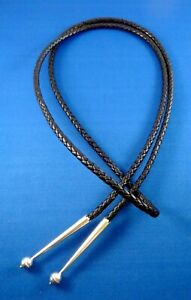 NEW 43" Genuine leather 5mm black BOLO cord Sterling large bead bola tie TIPS