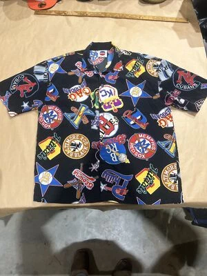 Vintage Black Oversized XL 90s J-Head  Collard Shirt MLB Missing One Button - Image 1 of 4