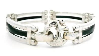 Baraka 18k White Gold w/ Black Rubber Accents Wide Sectional Link Bracelet - Image 1 of 4
