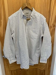LL Bean Shirt 15" 33 white-blue Long Sleeve Wrinkle Resistant 100% cotton Cb20 - Picture 1 of 6