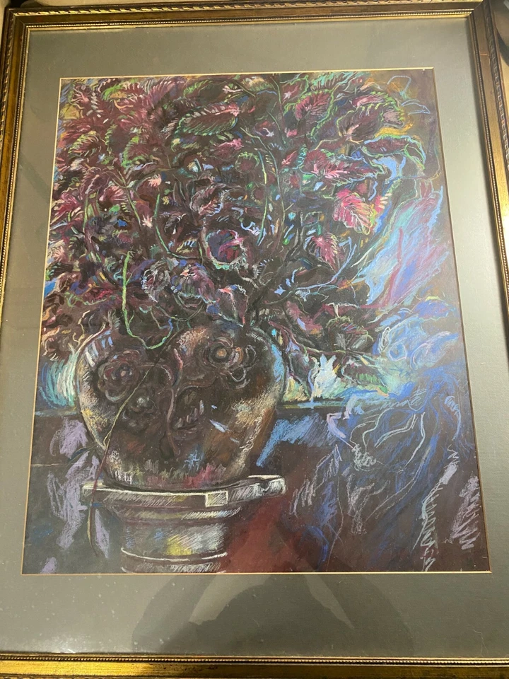 Huge "Still Life With An Urn With Flowers Scene" Gouache Painting -Signed/Framed — 第 1/4 张图片