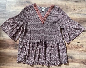 Catherines 2x Smocked Semi Sheer Stretch Beaded V Neck Flutter Sleeve 22/24W 2B - Picture 1 of 9