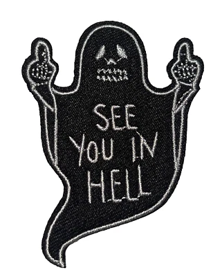 HALLOWEEN - SEE YOU IN HELL - GHOST - Embroidered Iron-On Patch - Image 1 of 2