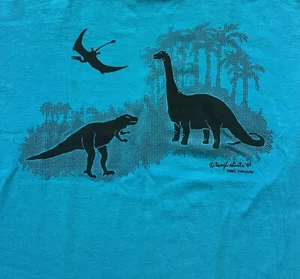 Vtg 80s Three Dinosaurs T Shirt Brontosaurus T Rex Pterodactyl Trees Art Small - Picture 1 of 4