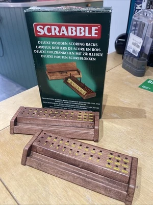 Scrabble Deluxe Wooden Scoring Racks with Pegs in Box Vintage Tinderbox Games - Image 1 of 4
