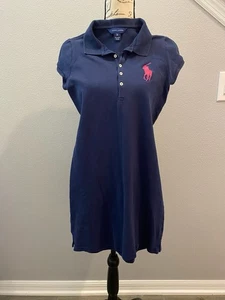 Ralph Lauren Polo Navy Blue Dress With Big Pony (pink) Girls Sz 16 XL blue - Picture 1 of 16