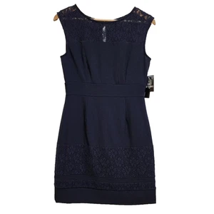 Abito Darren Z 6 blu navy floreale pizzo tubino senza maniche zip foderato nuovo elasticizzato - Foto 1 di 13