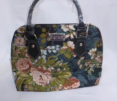 Signare Peony Flower Black Art Tapestry 2 in 1 Convertible Shoulder Grab Bag Fun - Image 1 of 4