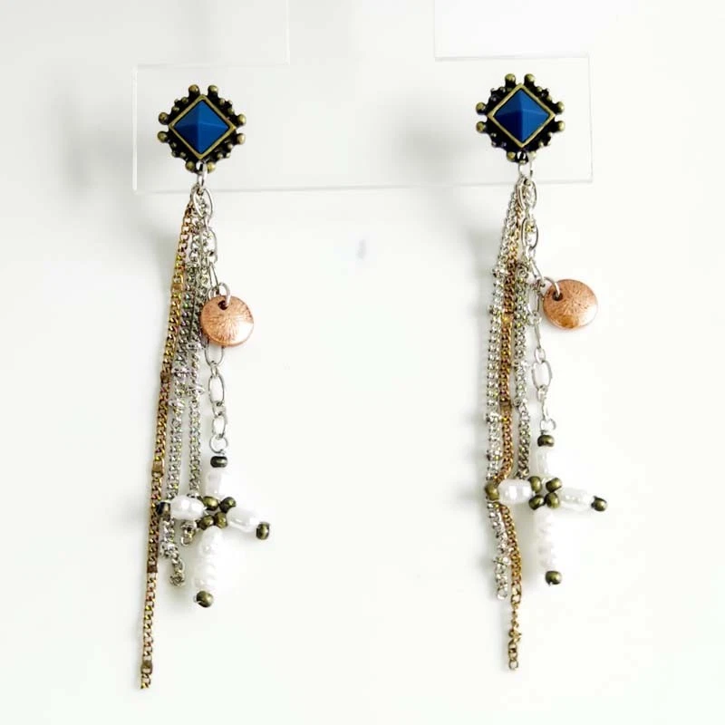 Pendientes colgantes largos con borla cruzada Free People retro para mujer fiesta vacaciones joyería Foto 1 de 4