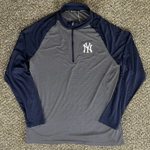 Men's Levelwear Navy New York Yankees Charter Striped Raglan Quarter-Zip Top XL - Picture 1 of 5