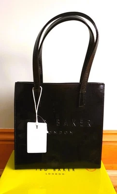 Nuevo con etiquetas Bolso de Mano Ted Baker Negro Alicón Arrugado Patente Repujado Pequeño Icono*Vestido Ls Foto 1 de 4