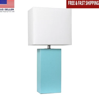 Lámpara de mesa base de cuero 21 pulgadas Aqua con cable lámpara atractiva eléctrica turquesa Foto 1 de 4