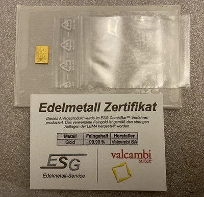 1g Goldbarren mit Zertifikat Weihnachten Sammeln Geschenk Wertanlage Goldmünze - Bild 1 von 4
