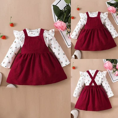 Newborn Baby Girl Christmas Long Sleeve Romper Tops Dress Set Toddler Clothes - Image 1 of 4