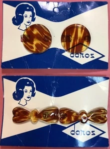 Vintage Plastic TortoiseShell Color Barrettes Circles Bows Daros New Old Stock - Picture 1 of 9