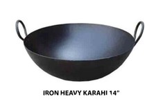 Pentola per friggere profonda in ferro indiano Kadai karahi padella da cucina wok con manico UK