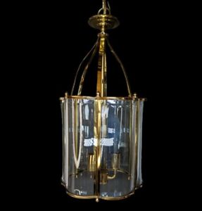 Colonial Brass Vintage Lantern Beveled Curved Glass 3 Light 18” Hall Light