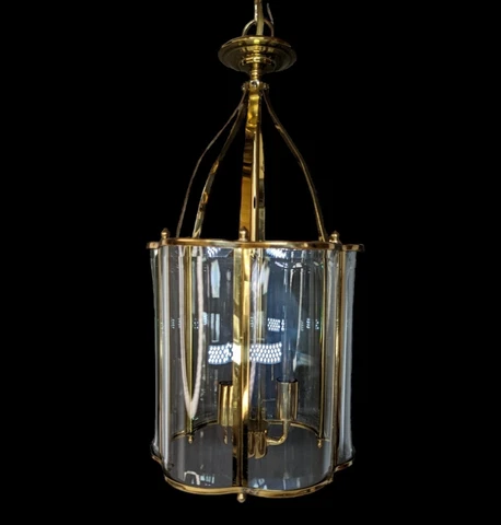 Colonial Brass Vintage Lantern Beveled Curved Glass 3 Light 18” Hall Light Cover