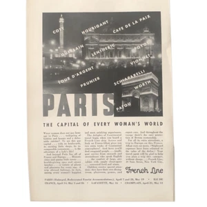 Anuncio publicitario vintage de 1934 French Line The Capital of Every Woman’s World - Imagen 1 de 4