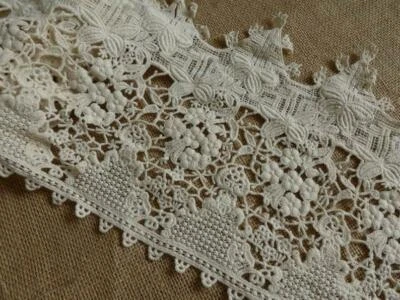 Beige Crochet Cotton Trim Antique Floral Lace Trim Cotton Hollow out Lace Trim - Image 1 of 4