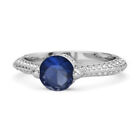 925 Sterling Silver 4 MM Round Natural Blue Sapphire Solitaire Accents Ring