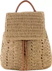 Fashion Straw Backpack for Women Drawstring Shoulder Bag Bohemian Beach Handbags - Picture 1 of 12