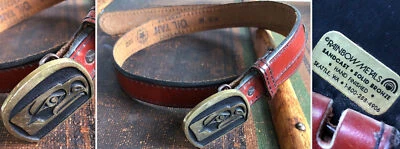 DE COLECCIÓN BRONCE MACIZO KWAKIUTAL HEBILLA SEAHAWK EE. UU. M CINTURÓN DE CUERO MARRÓN ARCO IRIS METALES Foto 1 de 4