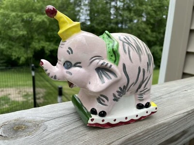 Vintage Ceramic Pink Elephant Bank Marked PEN 63 G619 - Image 1 of 4